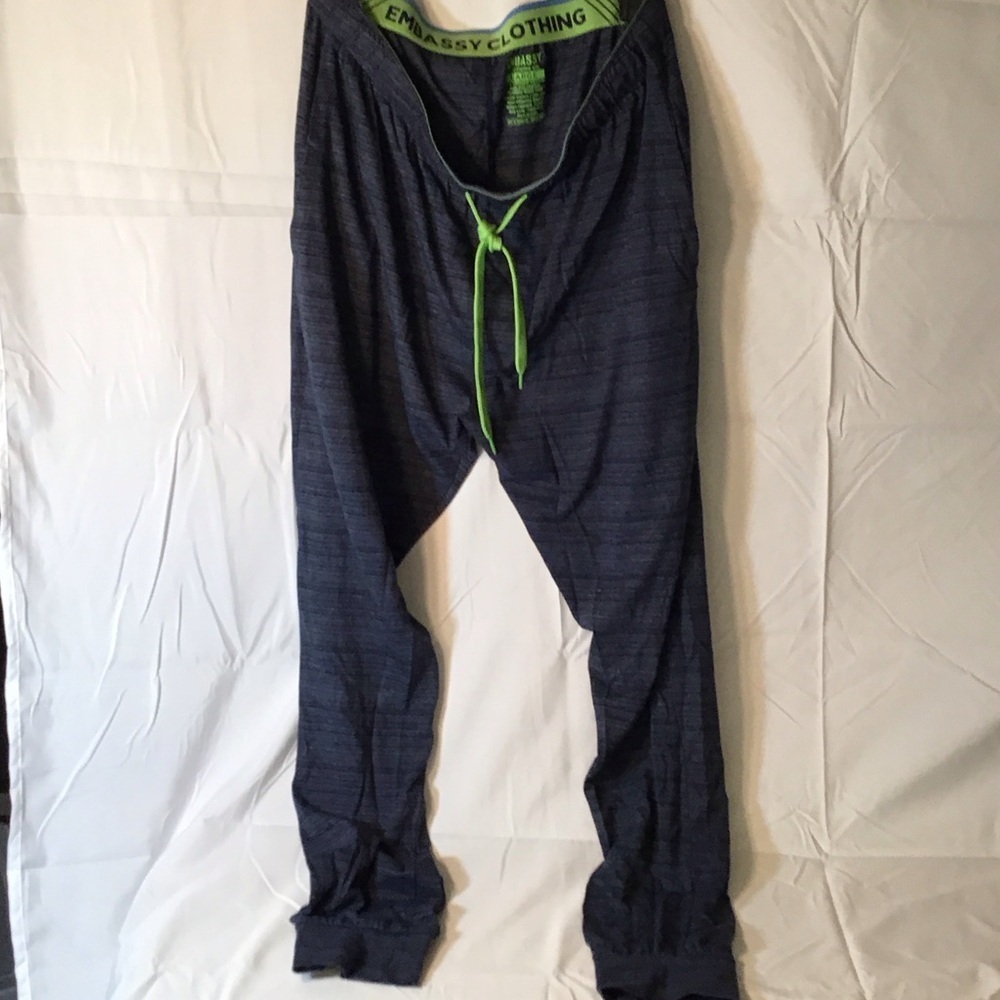 Embassy Clothing Men's Blue Joggers with Lime Accents